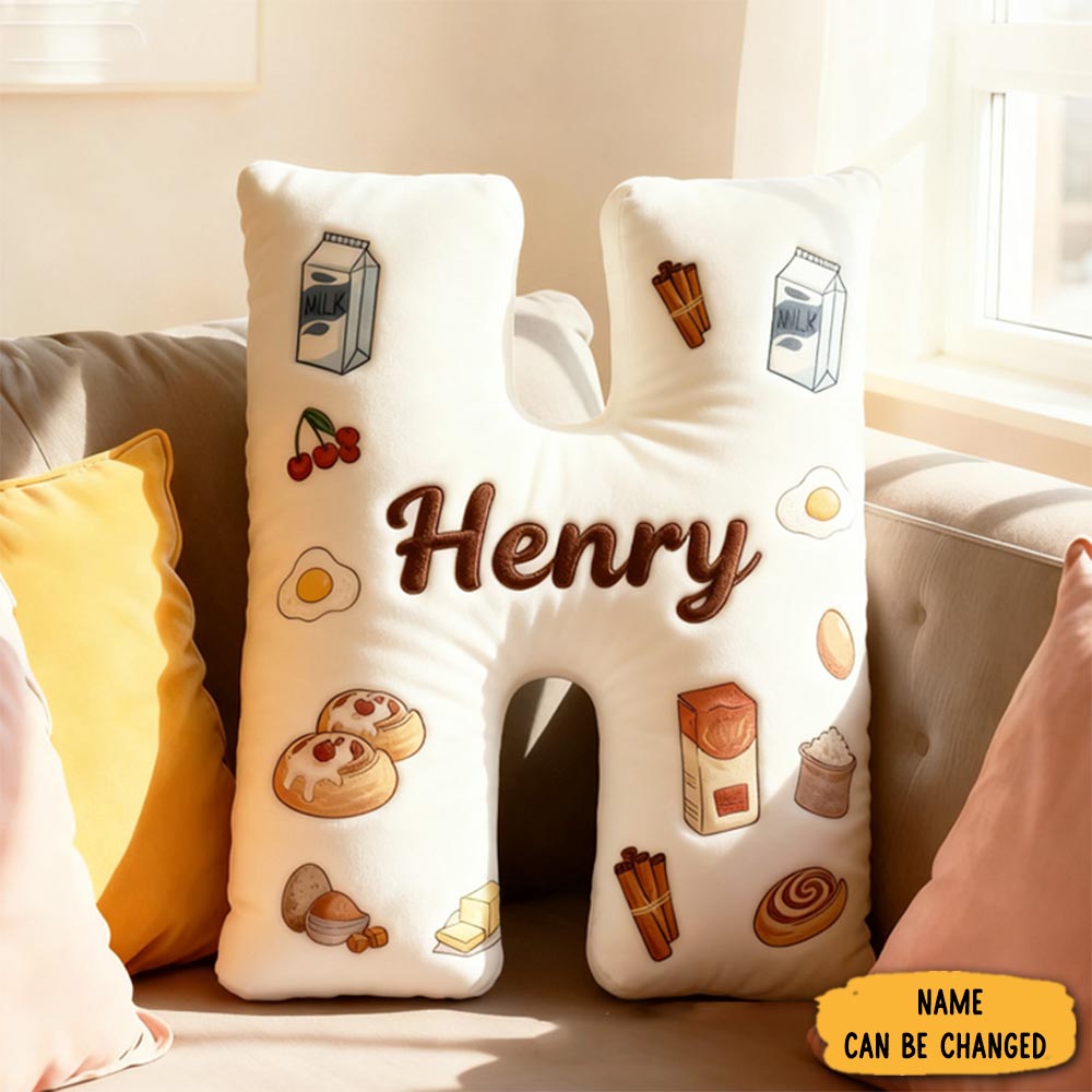 Personalized Dessert Alphabet Throw Pillow Graphic 3d Print Baking Milk Bread Letter Pillow With Name For Kids Christmas Baker Birthday Gift