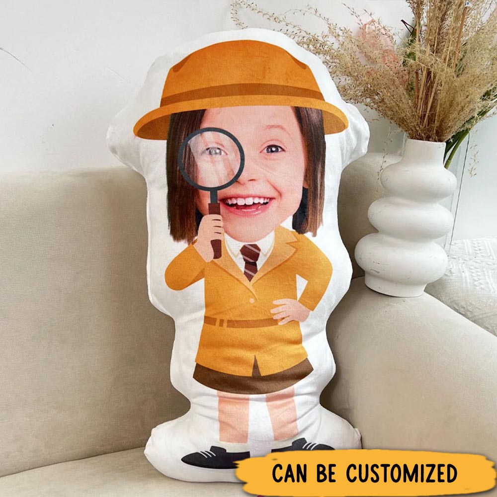 Personalized Detective Adventure Pillows Engaging Mystery Fun with Custom Photo and Sleuth Style