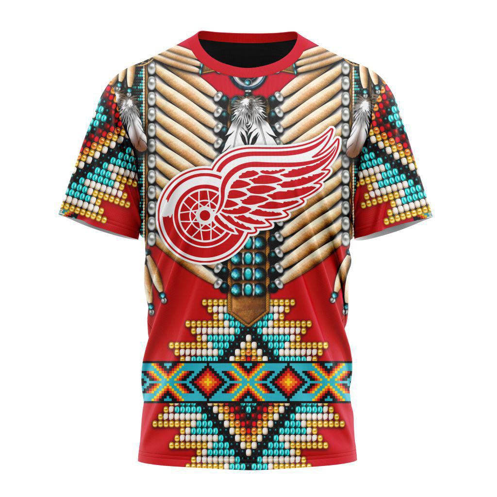Personalized Detroit Red Wings Special Native American Costume T-Shirt Gift For Hockey Lovers
