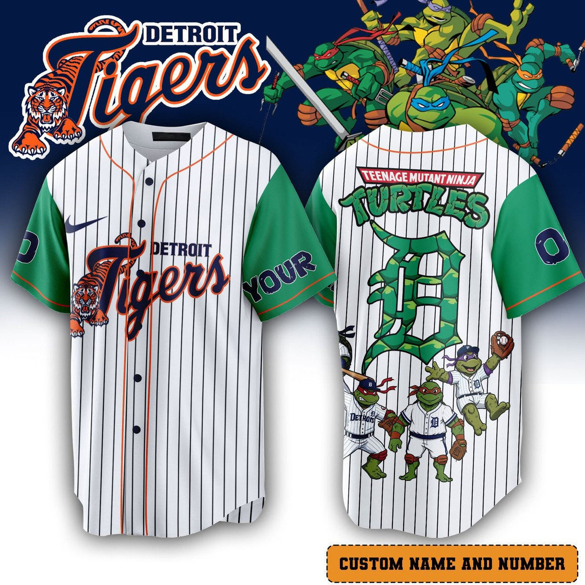 Personalized Detroit Tiger x Teenage Mutant Ninja Turtles Jersey Cool Baseball Gifts