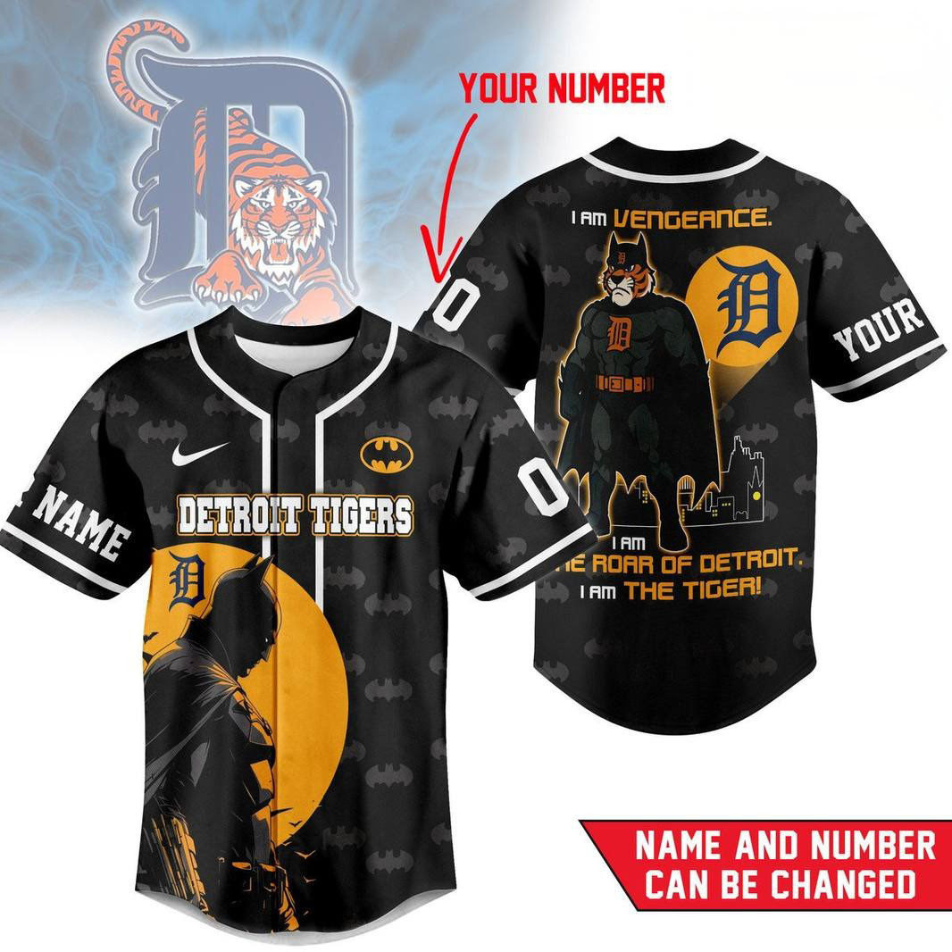 Personalized Detroit Tigers x Batman I Am Vengeance Baseball Jersey Unique Gifts For Husband
