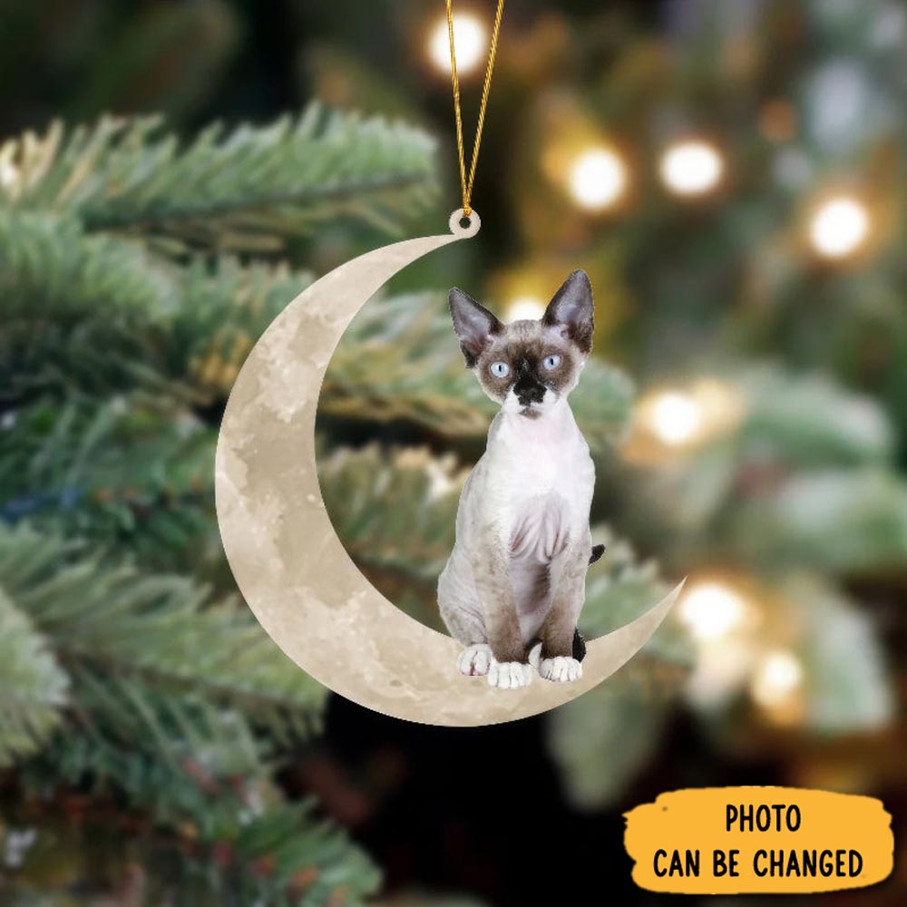 Personalized Devon Rex Cat Sits On The Moon Hanging Ornament Lovely New Year Ornament Keepsake