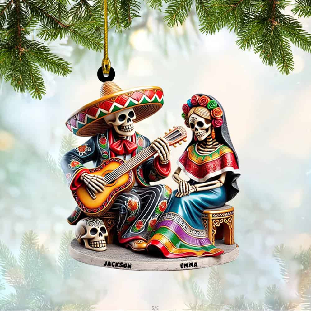Personalized Dia De Los Muertos Christmas Ornament Personalized Mexican Skeleton Couple Acrylic Ornament Gift For Couple