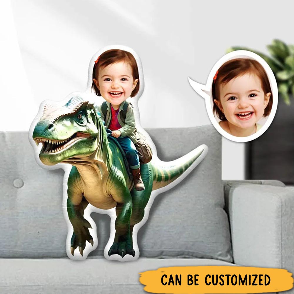 Personalized Dino Adventure Pillows Thrilling Prehistoric Journey with Custom Photo and Dinosaur Ride