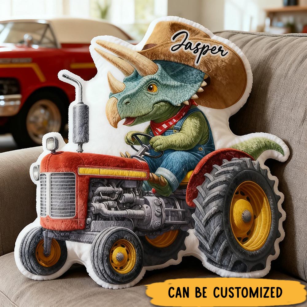 Personalized Dino Drving Pillow with Custom Name 3D Graphic Print Racing Cushion Gifts