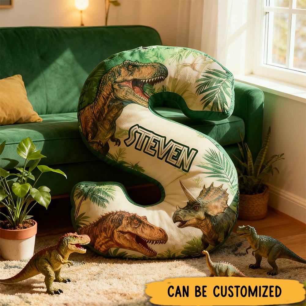 Personalized Dinosaur Alphabet Shaped Pillow for Dinosaur Movie Lovers Initial Pillow Christmas Gift for Boys Kids