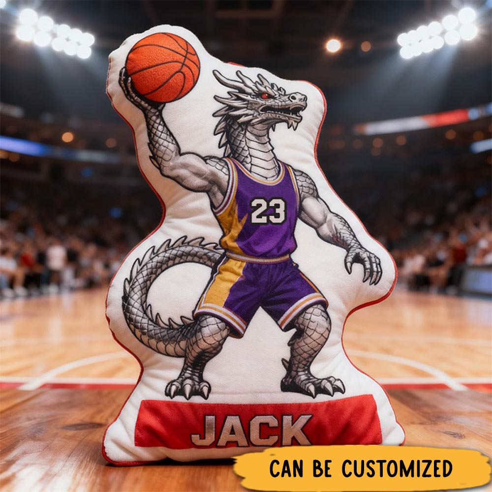 Personalized Dinosaur Basketball Pillow with Custom Name and Number Design for Kids