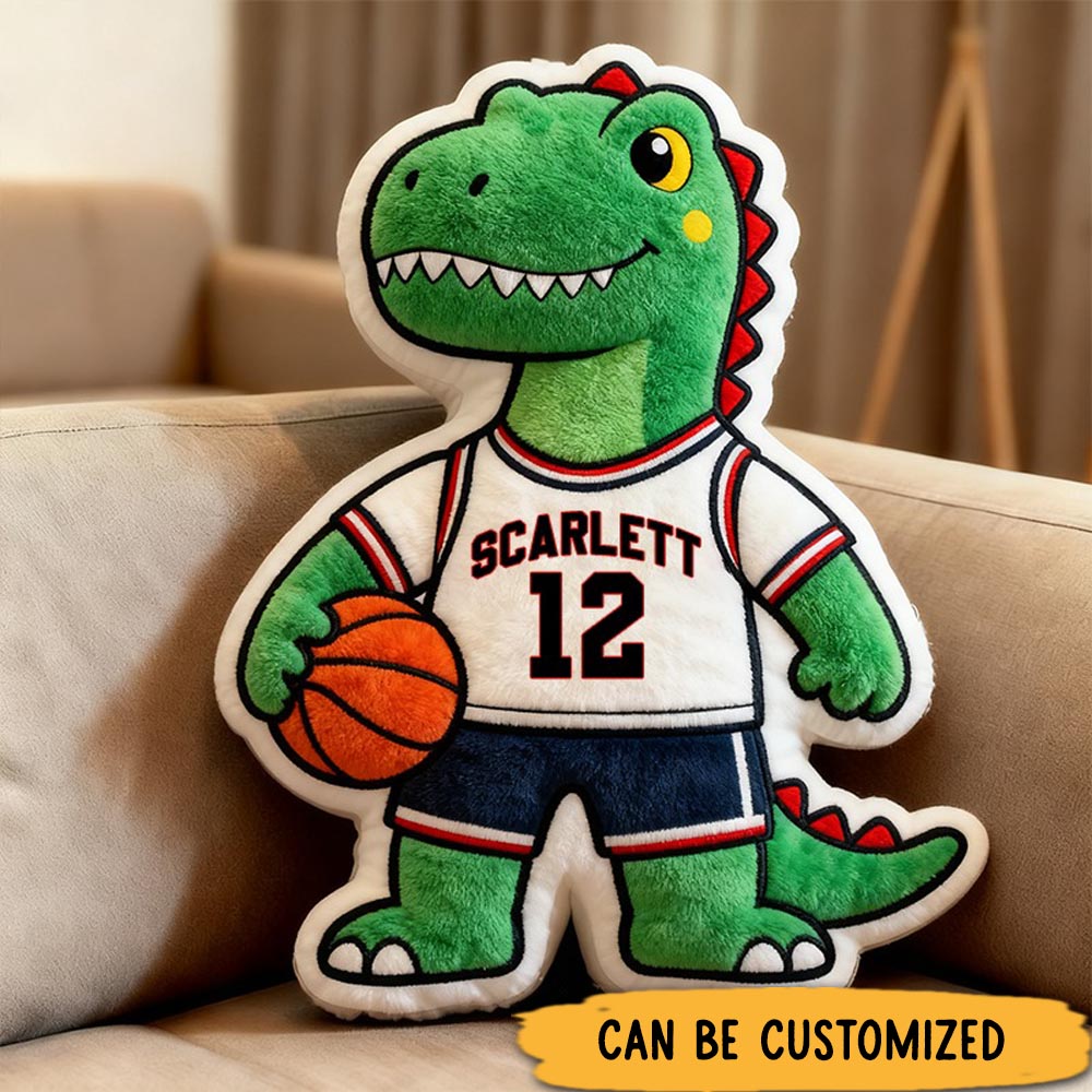 Personalized Dinosaur Basketball Player Pillow with Custom Name and Jersey Number