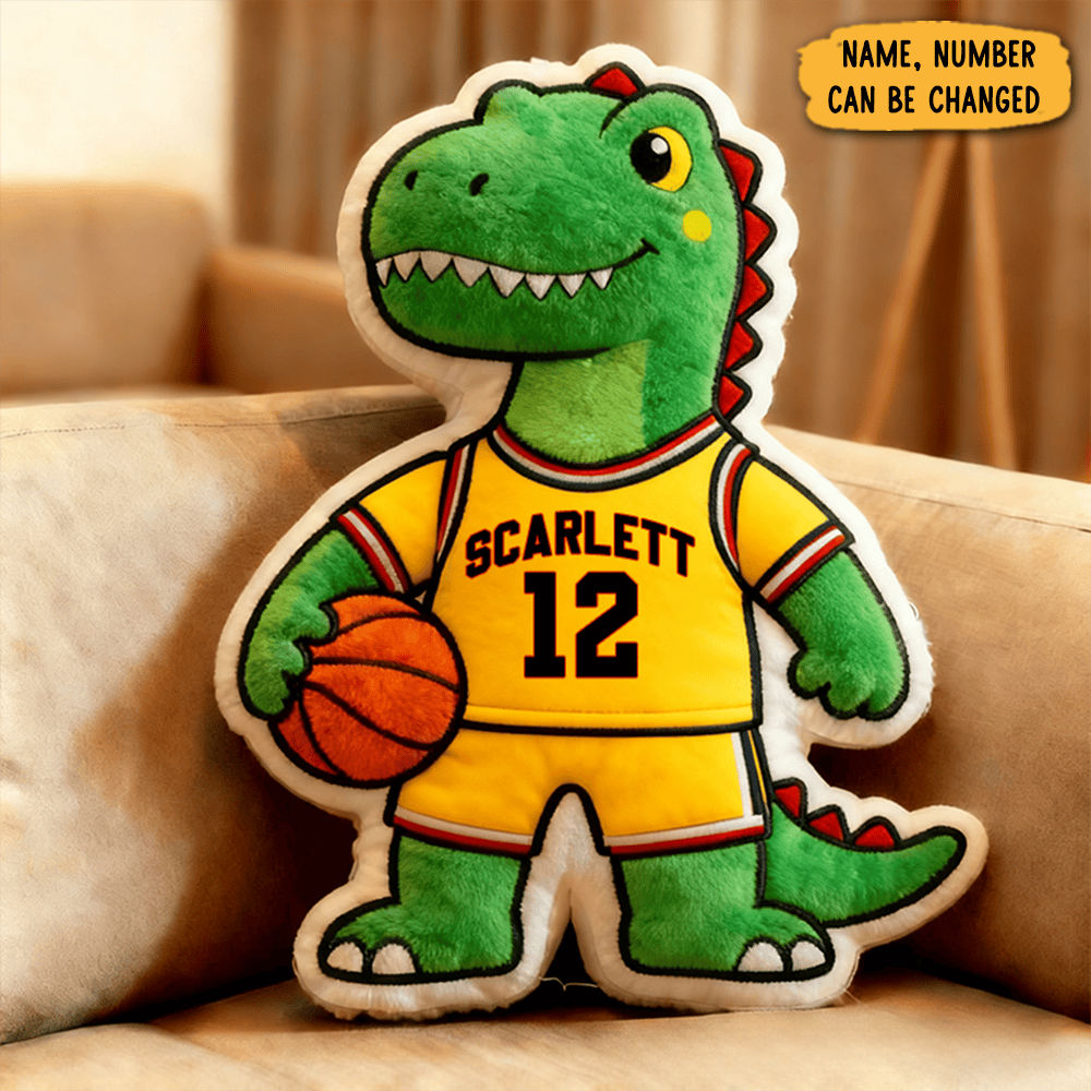 Personalized Dinosaur Basketball Player Pillow With Custom Name And Jersey Number