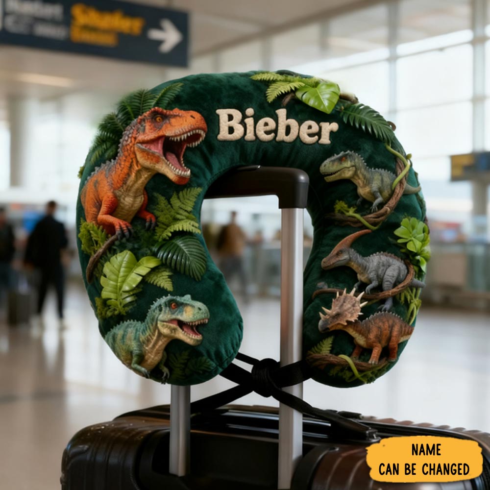 Personalized Dinosaur World U Shaped Pillow With Custom Name For Kids Birthday Gift For Kids