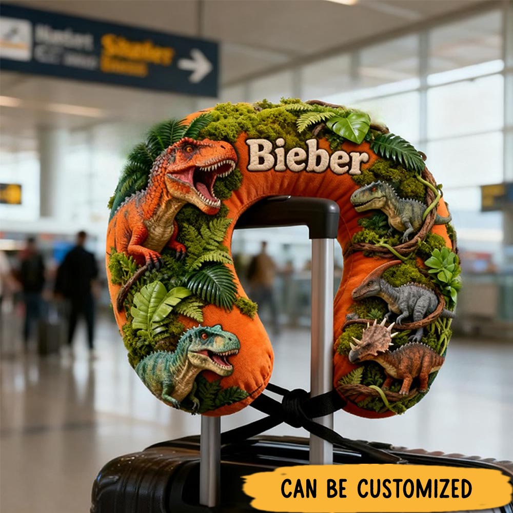 Personalized Dinosaur World U-Shaped Pillow with Custom Name for Kids Birthday Gift for Kids