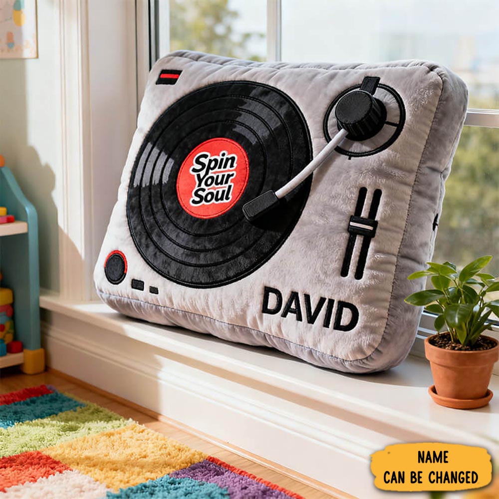 Personalized DJ Turntable Pillow Musical Themed Sofa Decor Record Player Gifts