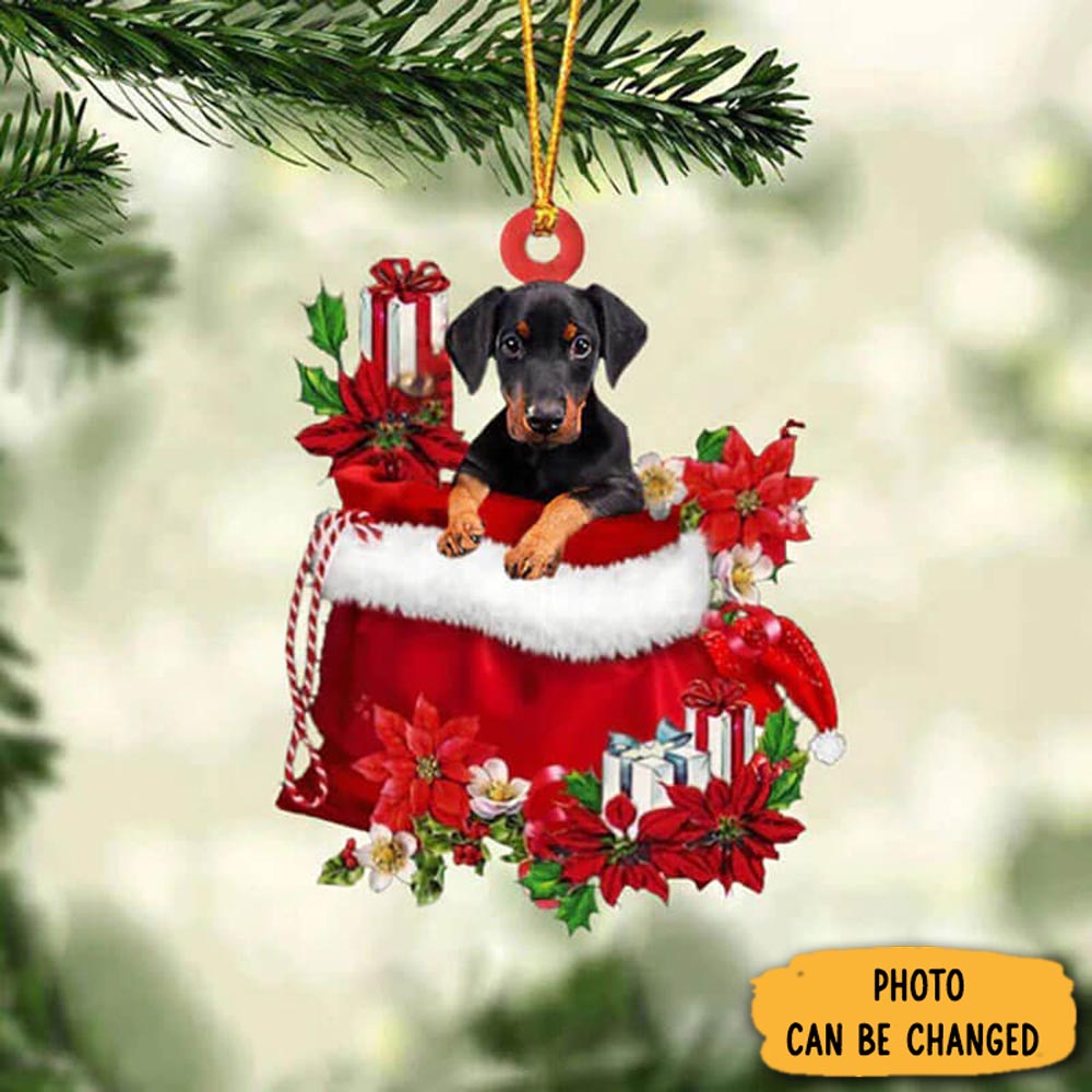 Personalized Doberman In Gift Bag Christmas Ornament Adorable Easter Ornament Keepsake