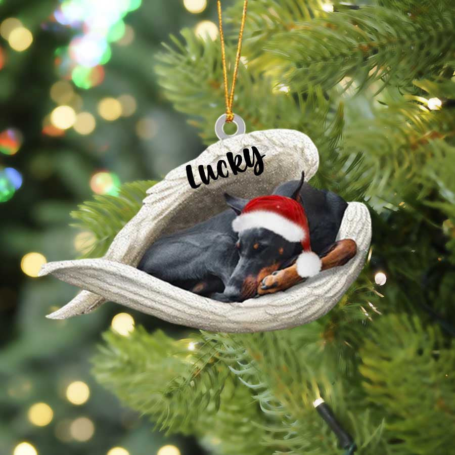 Personalized Doberman Sleeping Angel Christmas Flat Acrylic Dog Ornament Memorial Dog Gift