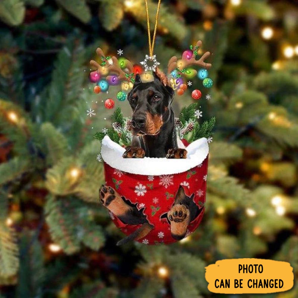 Personalized Dobermann In Snow Pocket Christmas Ornament Thoughtful Ornament Gift For Dad