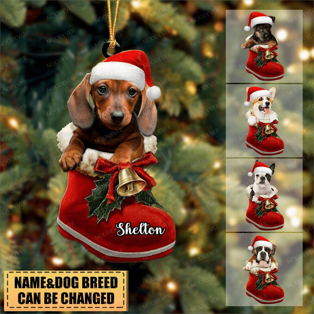 Personalized Dog in Santa Boot ChristmasTwo Sided Ornament