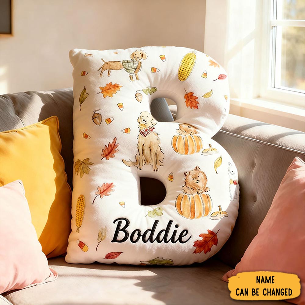 Personalized Dog Lover Autumn Letter Pillow With Custom Name Pillow Graphic 3d Print