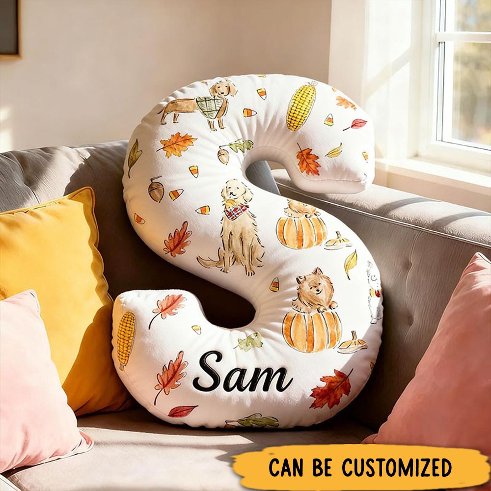 Personalized Dog Lover Autumn Letter Pillow with Custom Name Pillow Graphic 3D Print