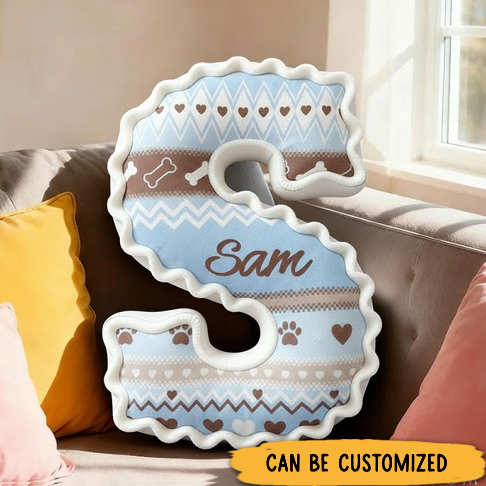 Personalized Dog Lover Fair Isle Letter Pillow with Custom Name Design Graphic 3D Print