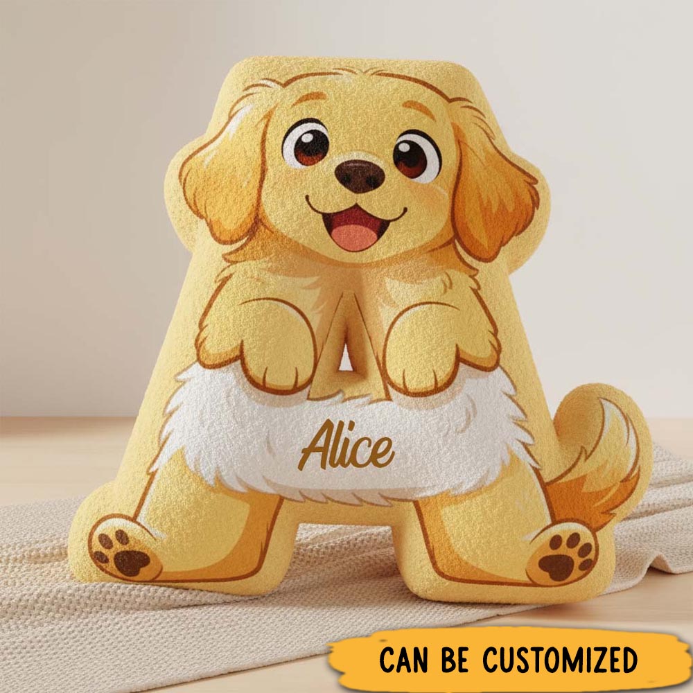 Personalized Dog Lover Golden Retriever Letter Pillow with Custom Name Graphic 3D Print Pillow