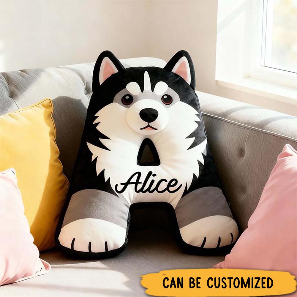 Personalized Dog Lover Husky Letter Pillow with Custom Name Graphic 3D Print Pillow