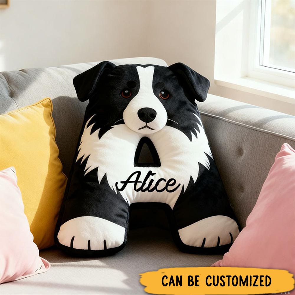 Personalized Dog Lover Letter Border Collie Pillow with Custom Name Design Graphic 3D Print