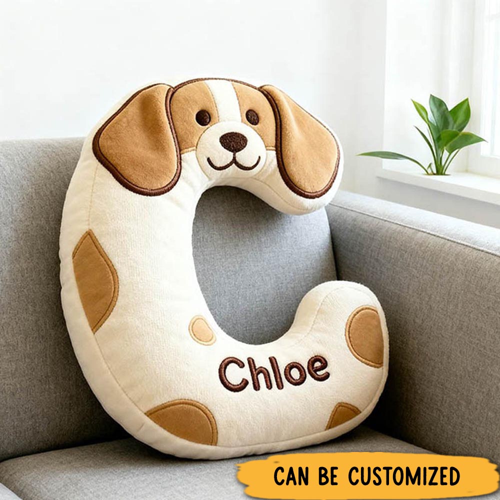 Personalized Dog Lover Letter Pillow with Custom Name Cartoon Pillow Graphic 3D Print