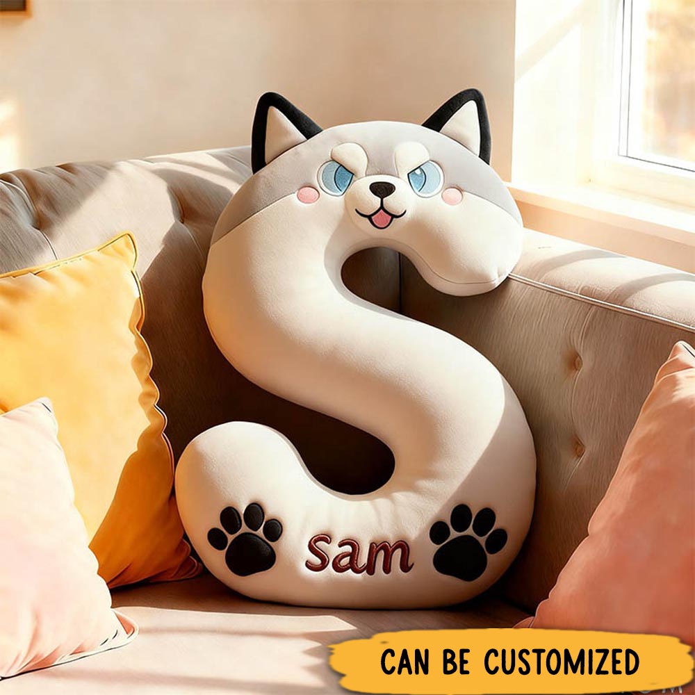 Personalized Dog Lover Letter Pillow with Custom Name Design Ver Husky Graphic 3D Print