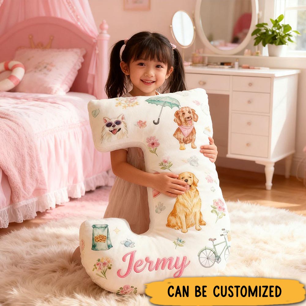 Personalized Dog Lover Swimming Ring Flower Letter Pillow with Custom Name Graphic 3D Print