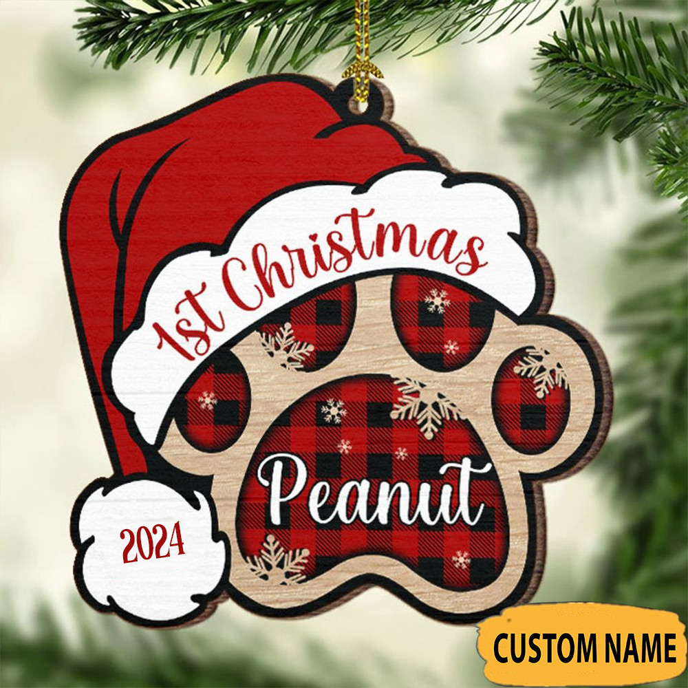 Personalized Dog Paw Ornament Shape 1st Christmas Ornament 2024 Gifts For Dog Lovers