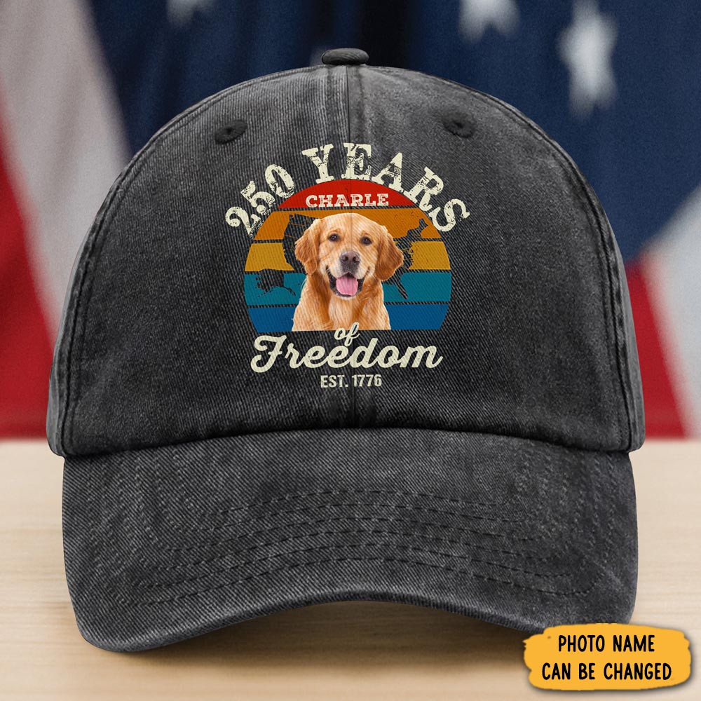 Personalized Dog Photo 250 Years Of Freedom Est 1776 Hat Fourth Of July Baseball Cap