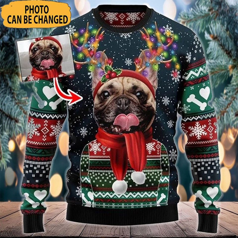Personalized Dog Photo Christmas Ugly Sweater Funny Xmas Clothing Gifts For Dog Lovers