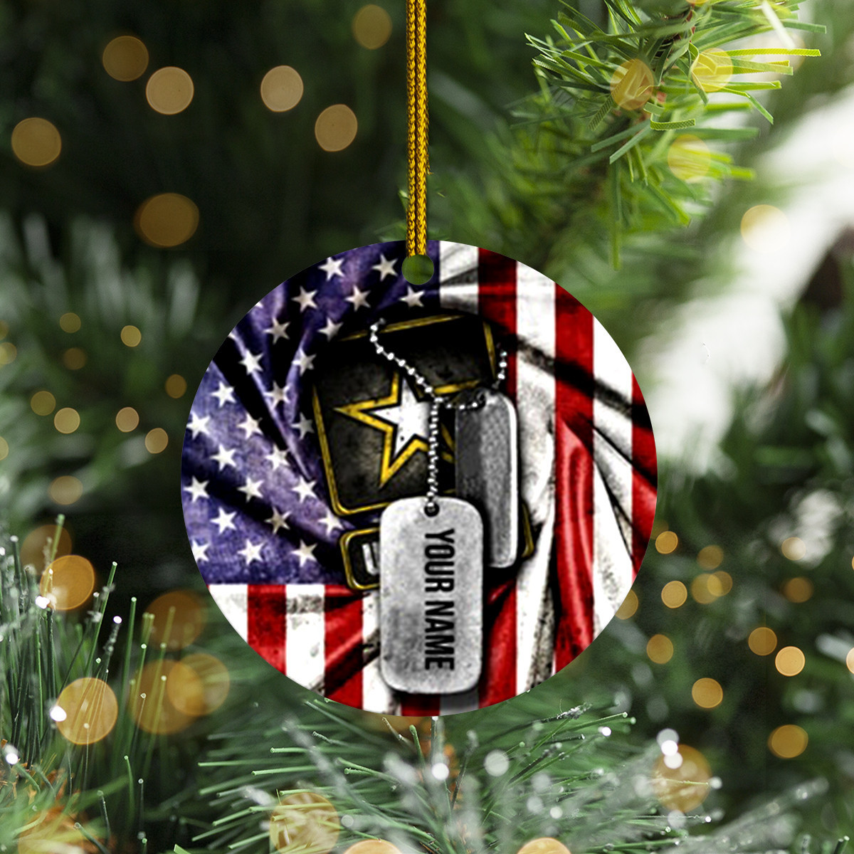 Personalized Dog Tag Army Ornament American Flag Patriotic US Army Veteran Christmas Gift