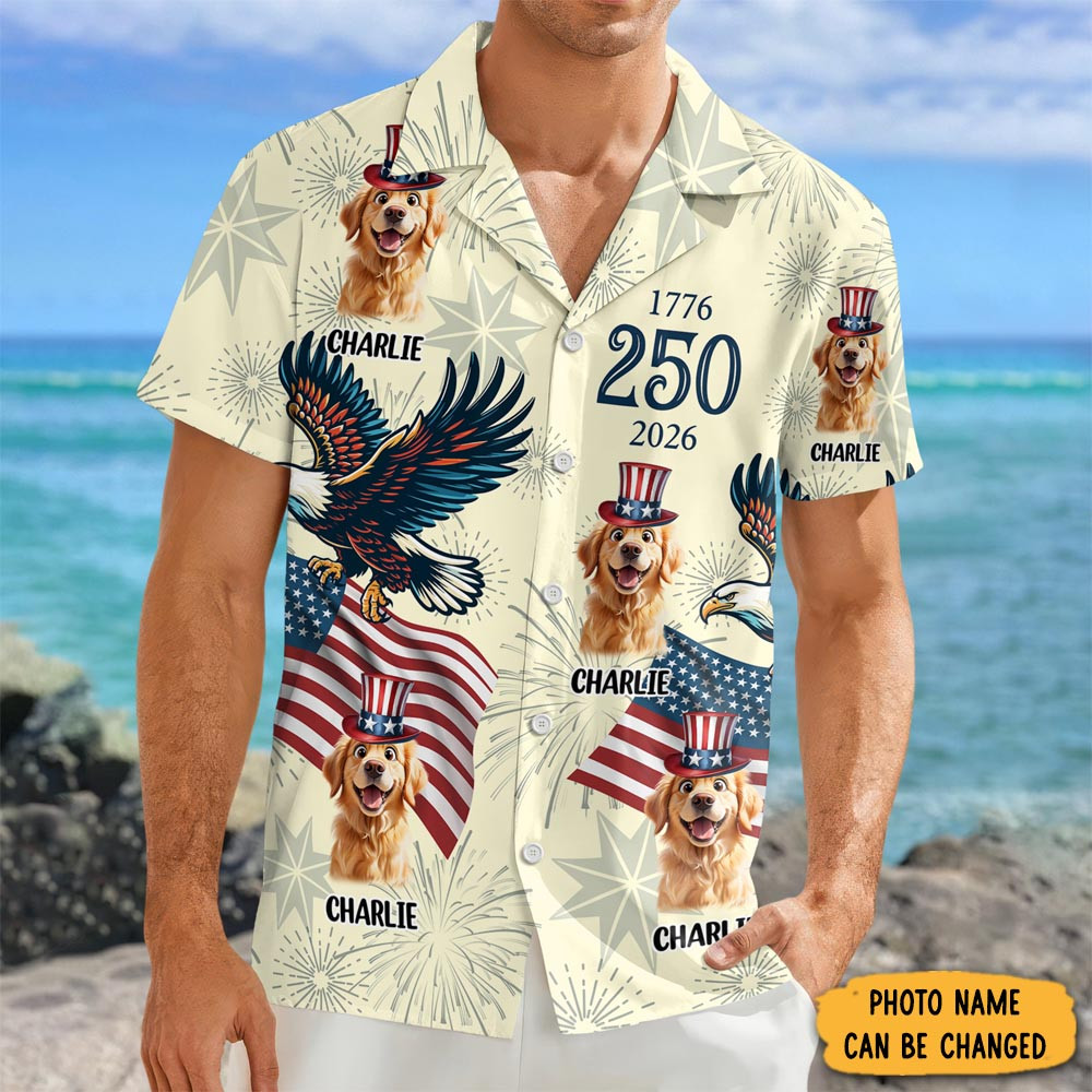 Personalized Dog USA 250 Anniversary Eagle 1776 2026 Hawaiian Shirt Fourth Of July Clothes
