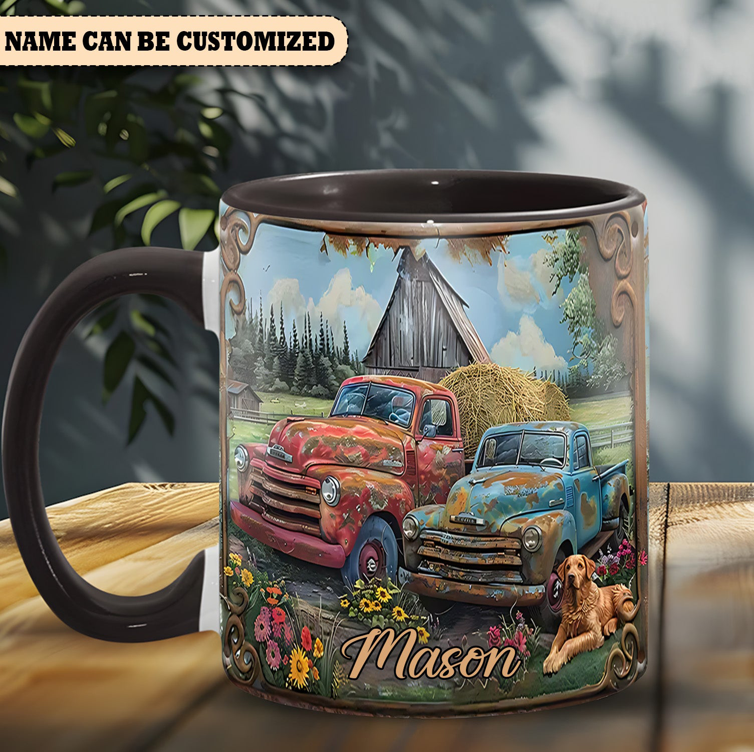 Personalized Dog Vintage Country Truck Mug Countryside Design Drinking Cup For Father