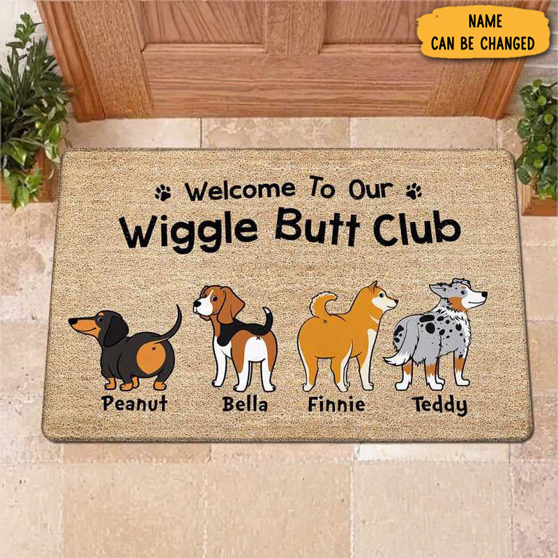 Personalized Dog Welcome Wiggle Butt Club Doormat Door Entrance Decor Dog Gifts For Dog Lovers