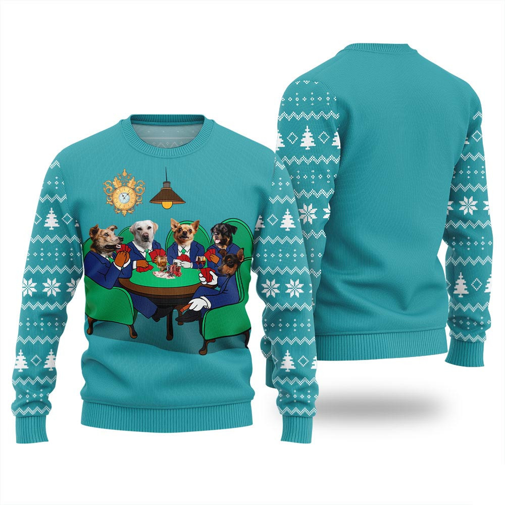 Personalized Dogs Playing Poker Christmas Ugly Sweater Ugly Xmas Sweaters For Couples
