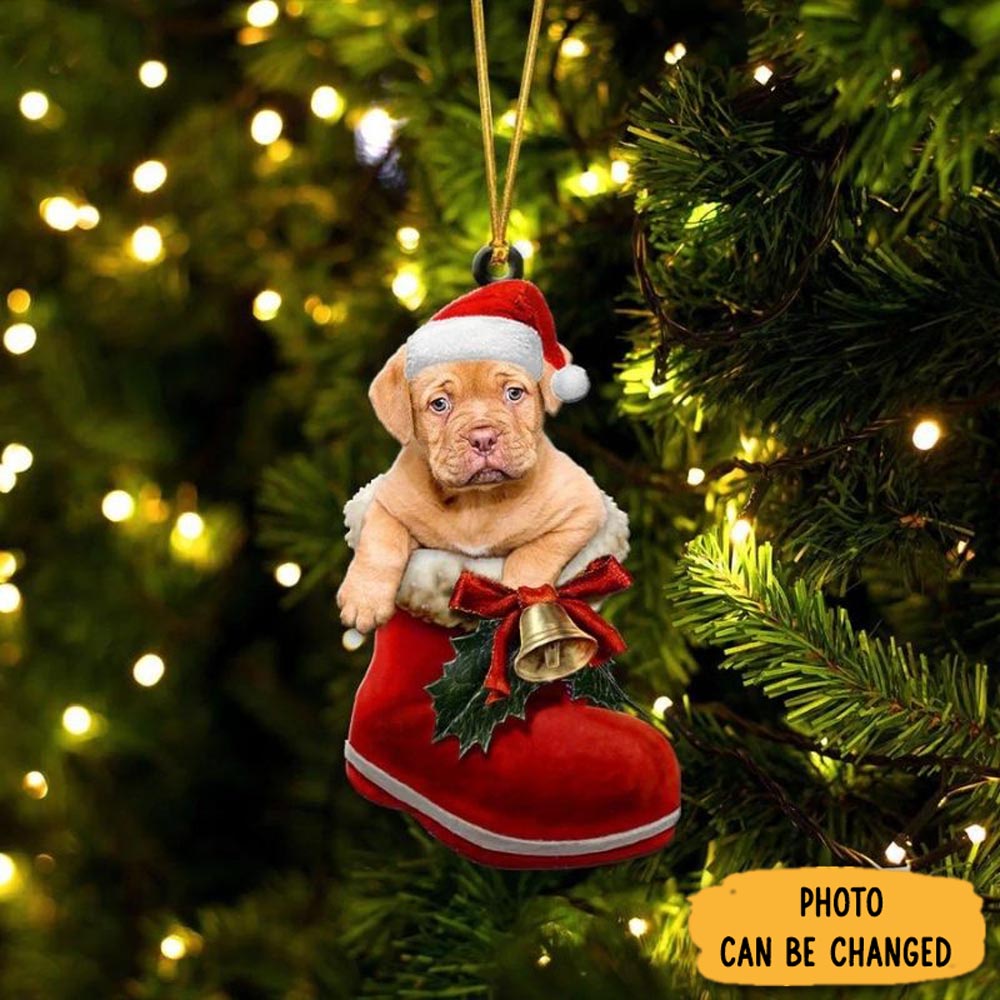 Personalized Dogue De Bordeaux In Santa Boot Christmas Hanging Ornament Joyful Home Ornament Decor