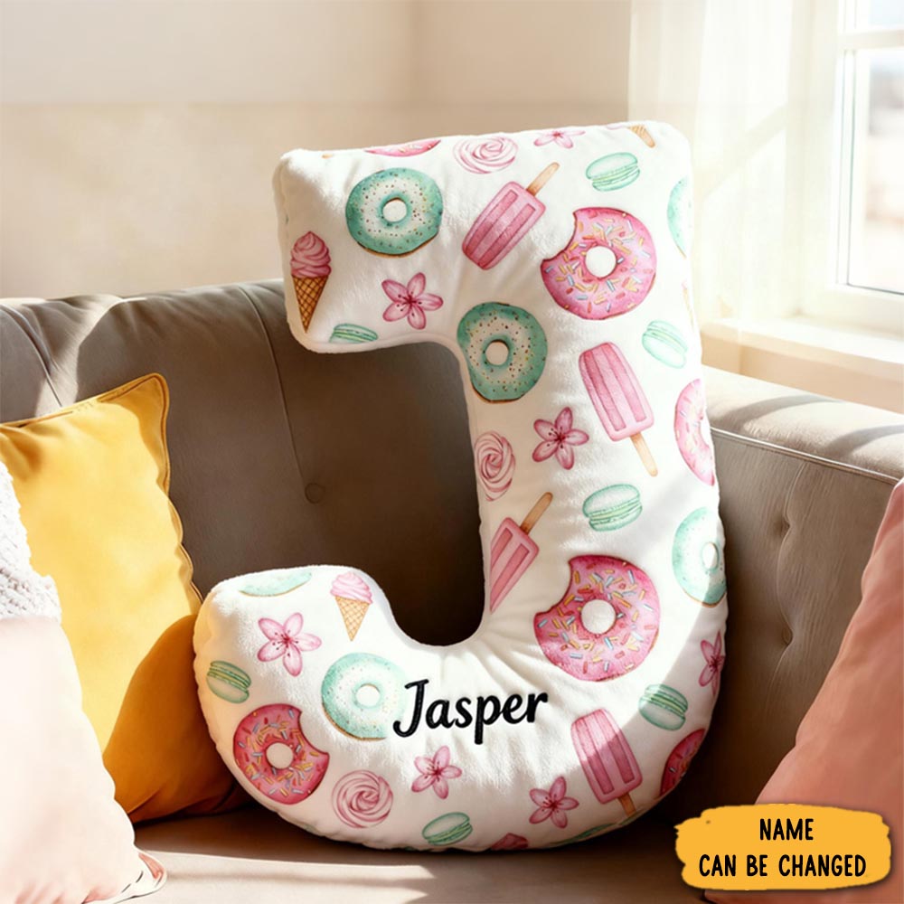 Personalized Donut Alphabet Throw Pillow Graphic 3d Print Christmas Macaron Letter With Name For Baker Festive Decor Gift For Kids Boys Girls Family