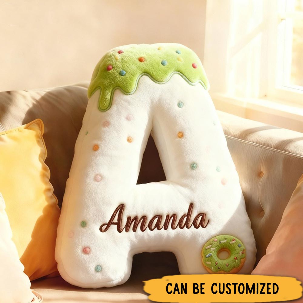 Personalized Donut Alphabet Throw Pillow Graphic 3D Print Donut Letter with Name for Kids Boys Girls Family Baker Christmas Gift