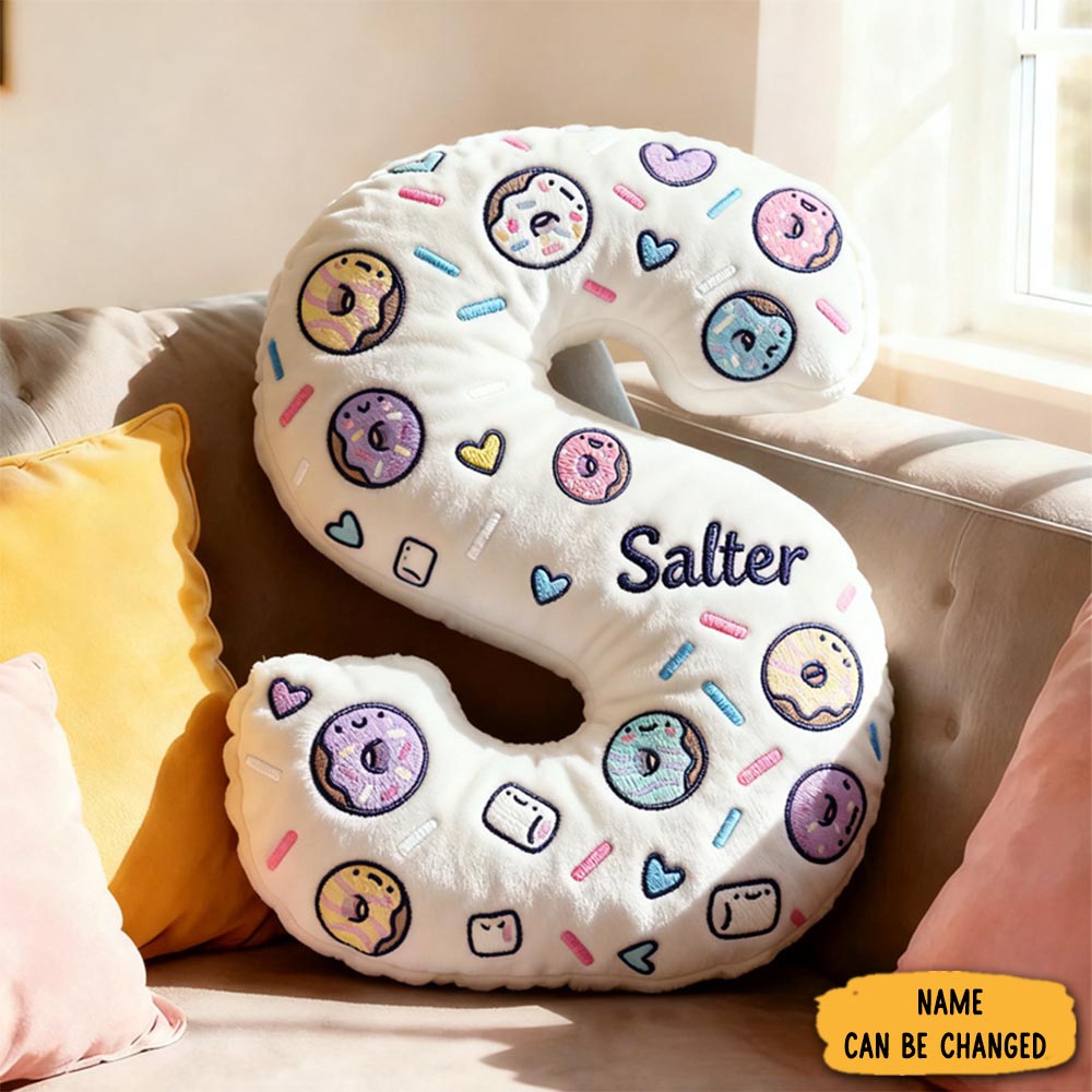 Personalized Donut Alphabet Throw Pillow Graphic 3d Print Marshmallow Letter With Name For Baker Christmas Gift For Kids Boys Girls Family