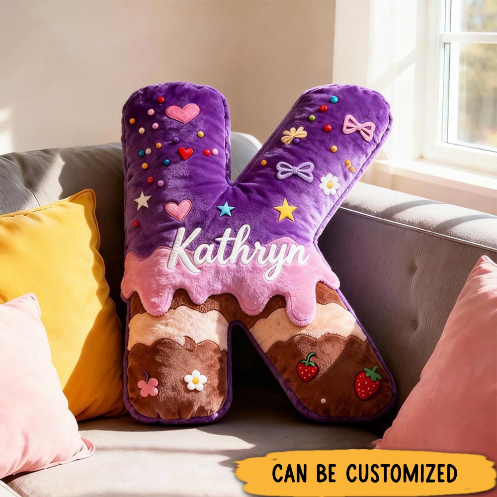 Personalized Donut Cookie Letter Pillow Purple Graphic 3D Print Throw Pillow with Custom Name for Kids Christmas Cookie Baker Christmas Gift Baking Lover