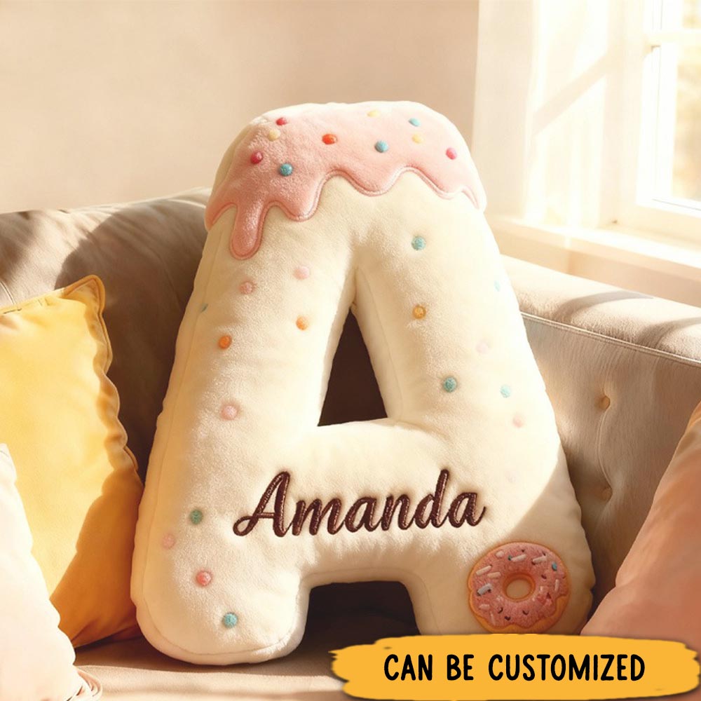 Personalized Donut Letter Pillow Kids with Custom Name Graphic 3D Print Donut Throw Pillow for Kids Baker Baking Lover