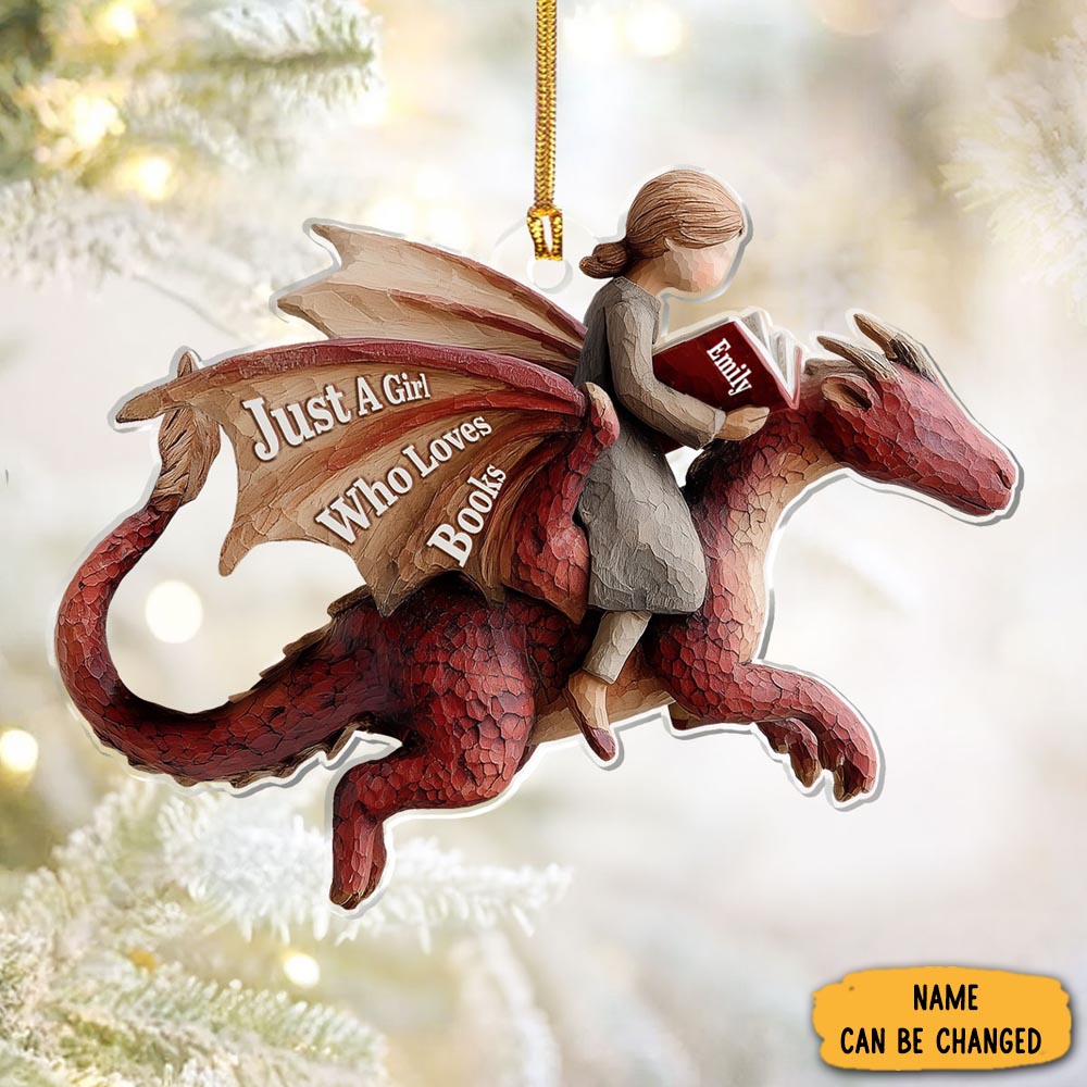 Personalized Dragon A Girl Who Loves Book Christmas Ornament Fantasy Themed Xmas Gifts