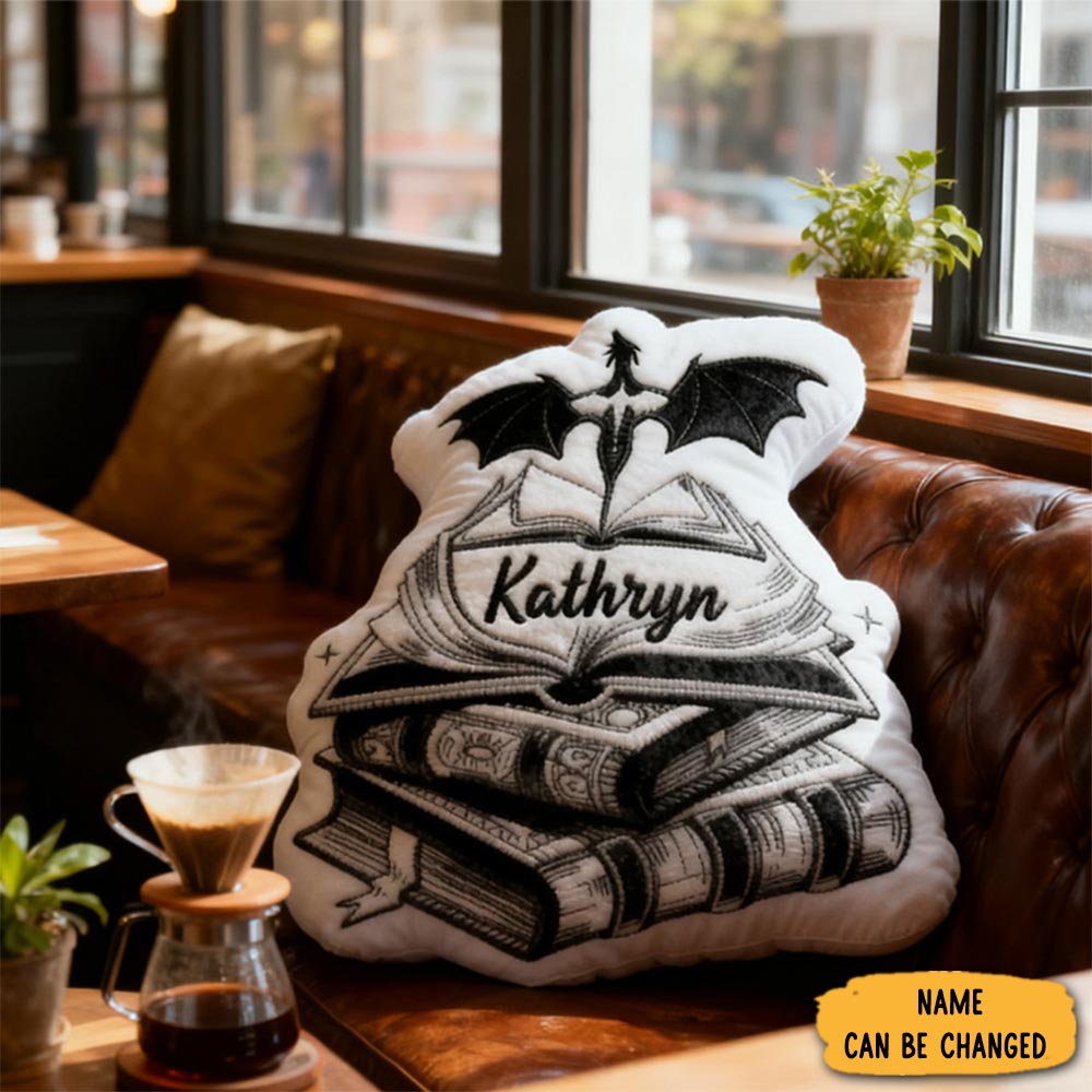 Personalized Dragon And Book Throw Pillow Black Dragon Fantasy Bookish Pillow With Name For Kids Boy Girl Gift For Reading Lover Pillow