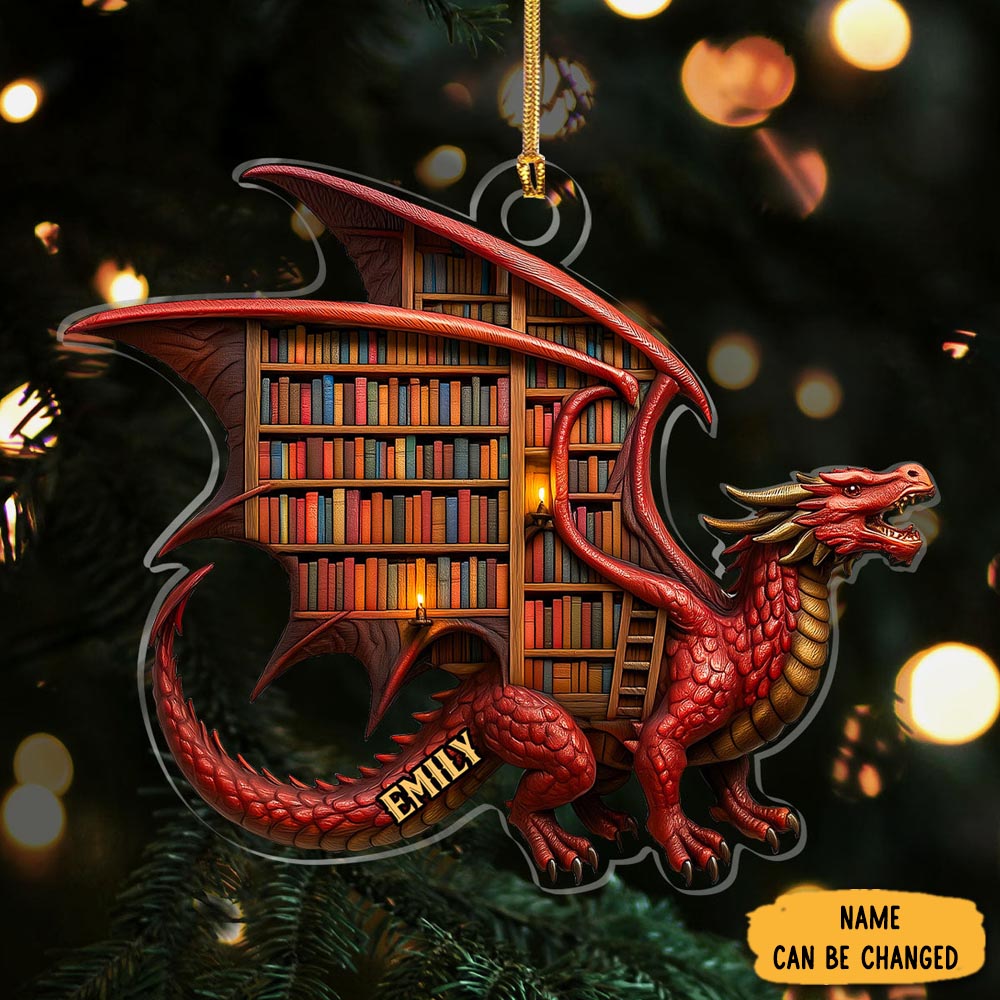 Personalized Dragon Book Christmas Ornament Christmas Decor Dragon Lover Xmas Gifts