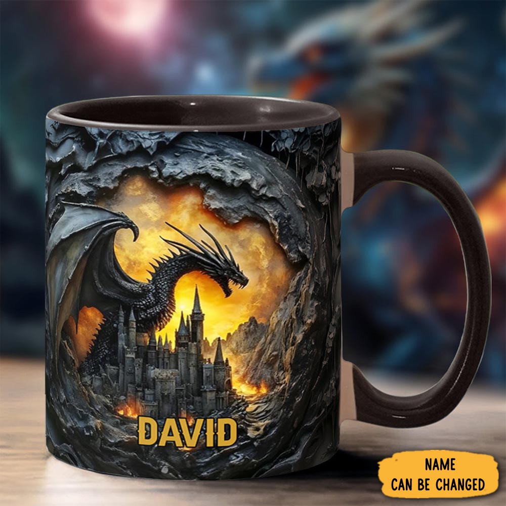 Personalized Dragons With Castle Mug Fantasy Themed Coffee Mug Gifts For Dragon Lovers