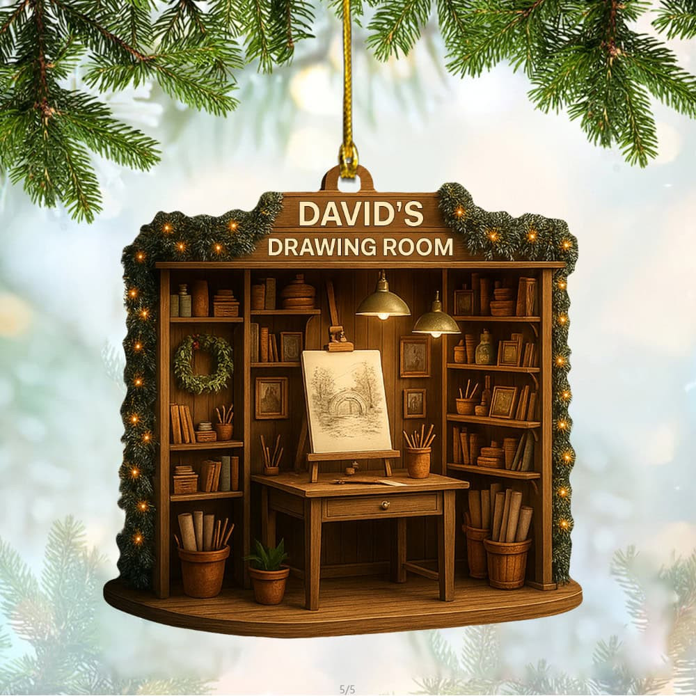 Personalized Drawing Room With Books And Art Supplies Personalized Custom Acrylic Ornament Gift For Artists And Decor Enthusiasts