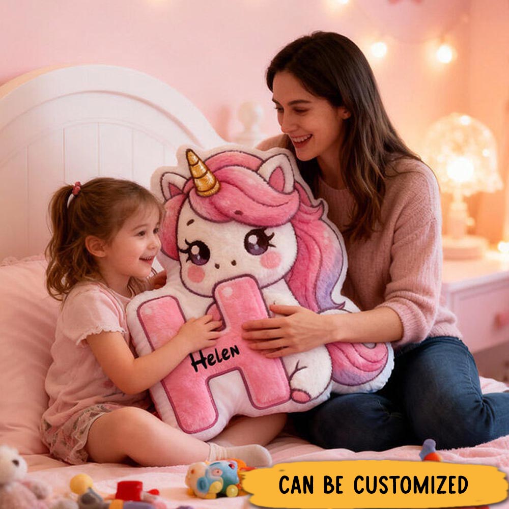 Personalized Dream Horse Initial Name Custom Soft Decorative Gift Pink Cute Magical Style Lovely Pony Sweet Dream Cozy Bedroom Hug Pillow Fun Kids Room Graphic 3D Print Pillow