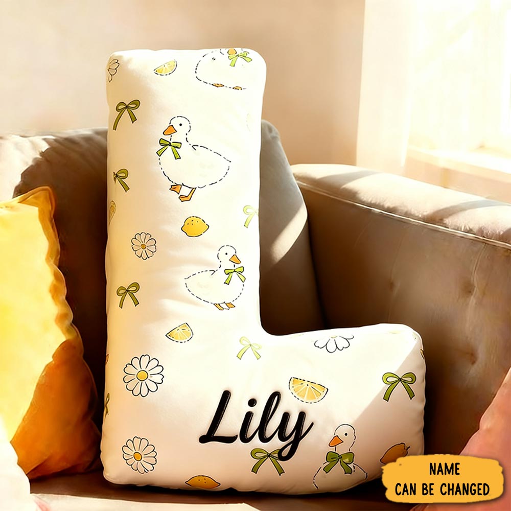 Personalized Duck Letter Graphic 3d Print Pillow Family Gift With Custom Name Design